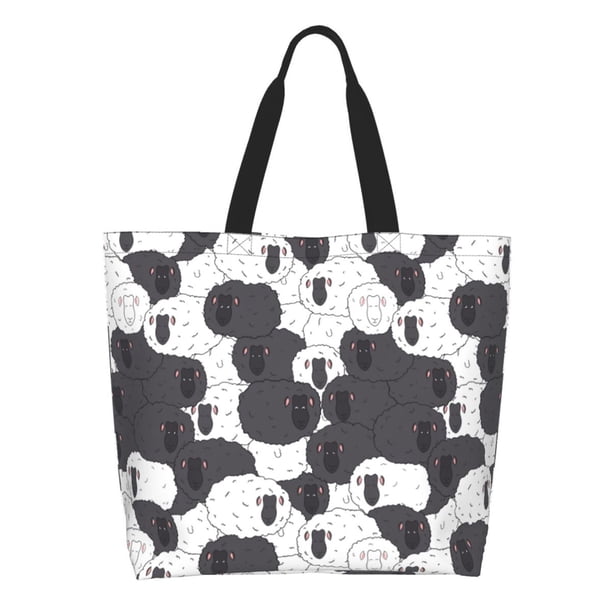 Easygdp Black And White Sheeps Bolsas Tote para Mujer, Bolsos de Hombro para Viaje, Bolsos de Mano de Gran Capacidad para Compras y Trabajo