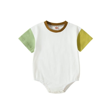 

Qtinghua Newborn Baby Boy Girl Romper Contrast Color Short Sleeve Jumpsuit Summer Casual Neutral Clothes