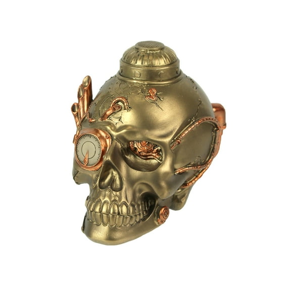 Zeckos Bronze Finish Steampunk Cyborg Human Skull 7 inches Long