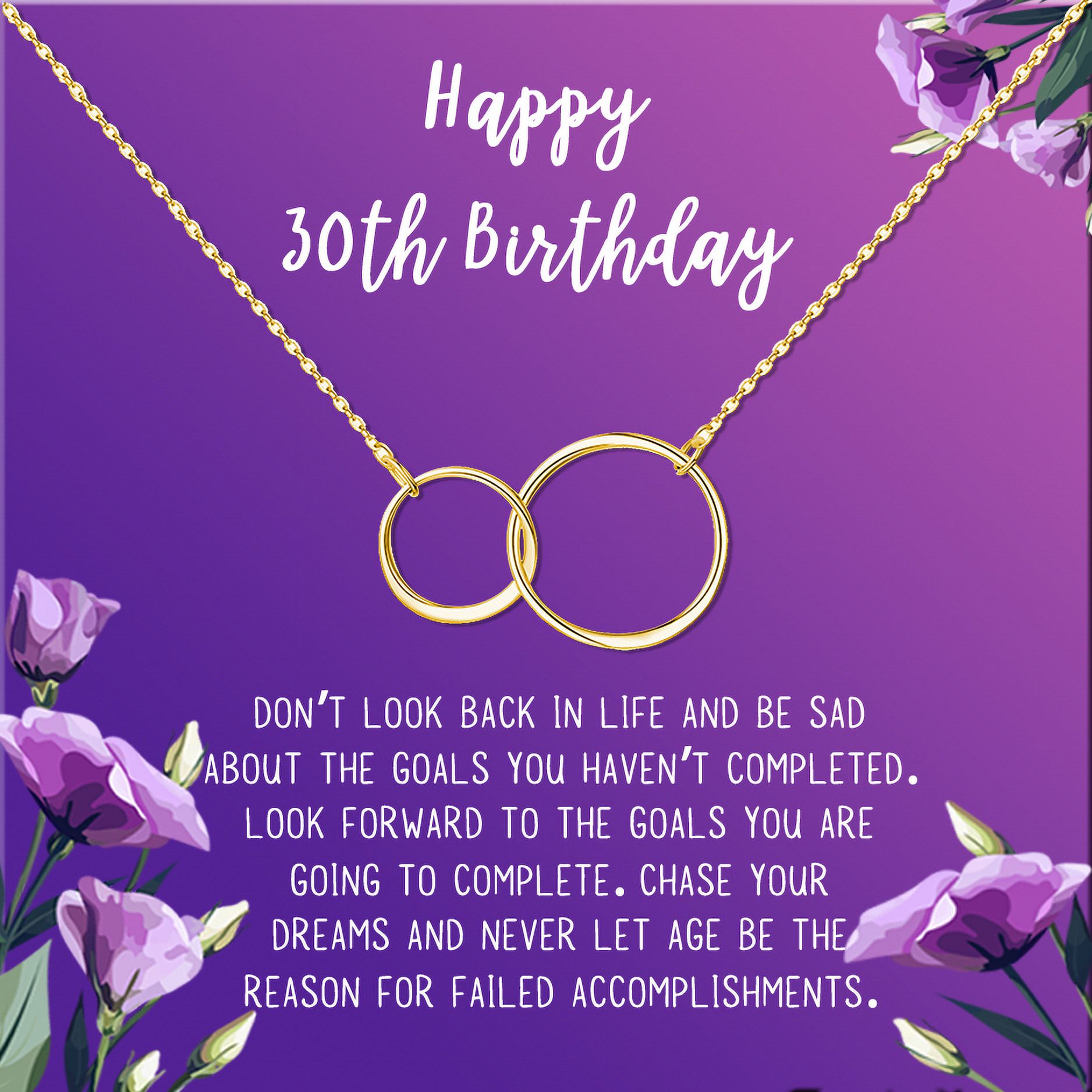 Anavia Happy 30st Birthday Gifts Stainless Steel Fashion Necklace Birthday Card Jewelry Gift for Her, Birthday Gift for Wife-[Gold Infinity Double Ring, Royal Purple Gift Card]