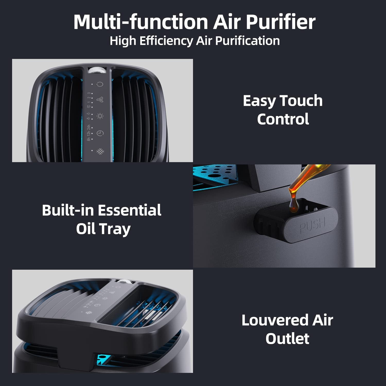4-in-1 Purifier with H13 HEPA Filter, Light & Ionizer for Home Bedroom