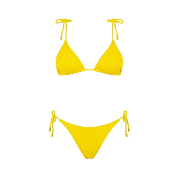 Momihoom Women's Ribbed Triangle Lace-Up Two-Piece Bikini Set, Stylish Beach Swimsuit for Summer Pool & Vacation