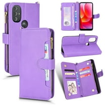 Case for Motorola Moto G POWER 2022 Cover Zipper Magnetic Wallet Card Holder PU Leather Flip Case - Purple