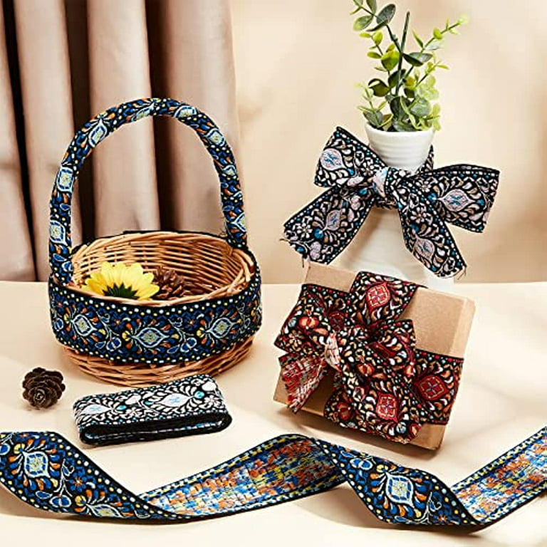 AIEI Boho Jacquard Ribbon Ethnic Ribbon Black Gold Embroidery Jacquard Trim for Sewing, Handmade Bag, Clothing Decoration (5 Yards)