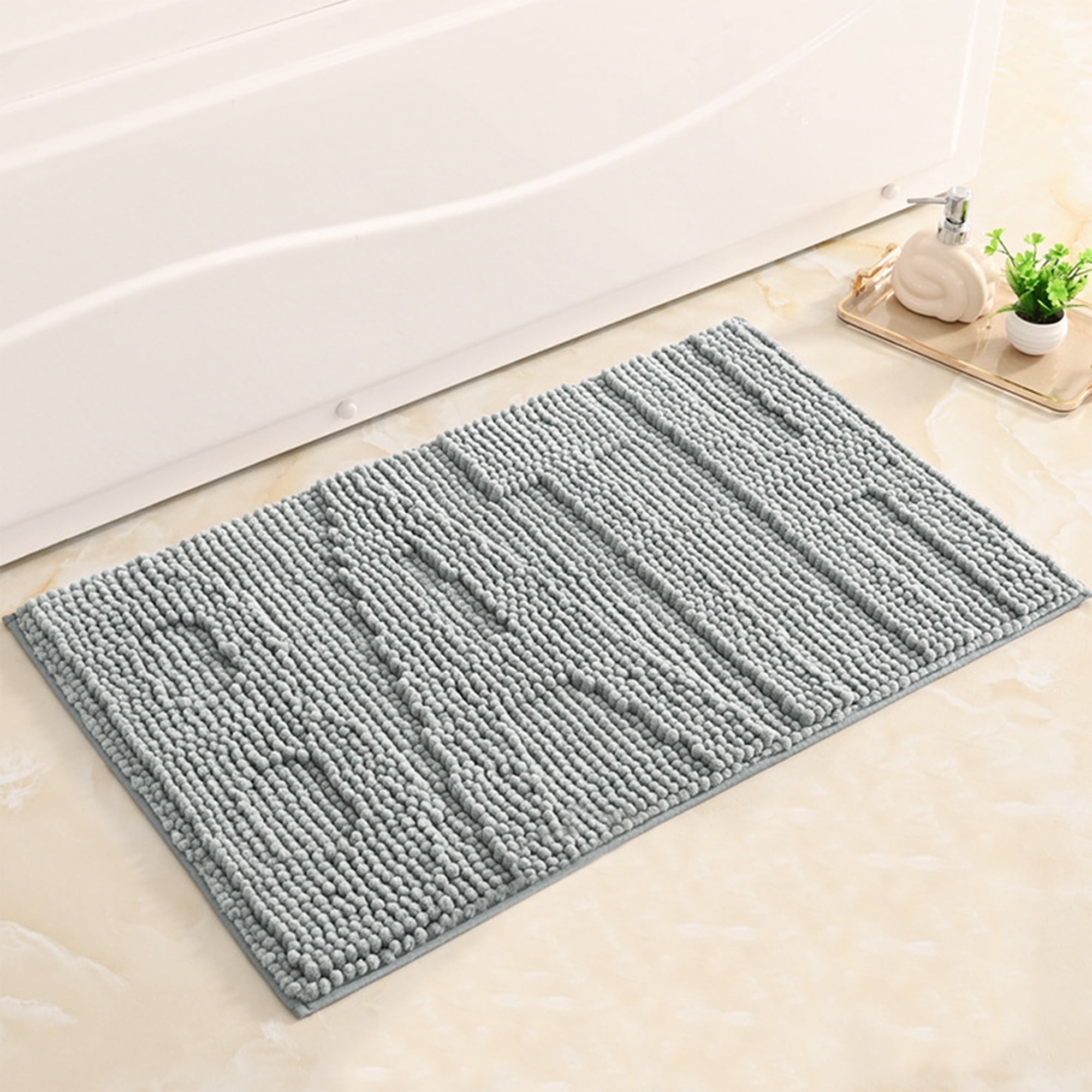 Unique Bargains Bathroom Mat Fluffy Chenille Non Slip Backing Baths Rugs Grey 16" x 24"