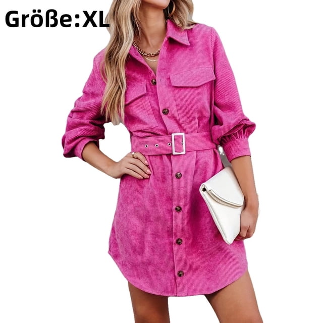 Vestido camisero de pana para mujer, minivestido de pana