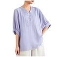 thumbnail image 1 of Camisas de Manga Corta para las Mujeres Blusas de Cuello Redondo con Botones Casuales, Camisa de Verano de Moda para Diarios Y Fiestas, 1 of 5