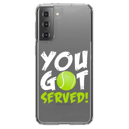 DistinctInk Clear Hybrid Case for Samsung Galaxy S21 (6.2 Screen) - You Got Served Tennis - Wireless Charging Compatible