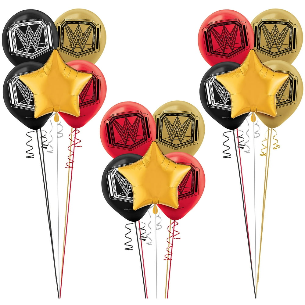 Party City WWE Champion Balloon Bouquet Supplies, Include Black, Red, and Gold Latex Balloons
