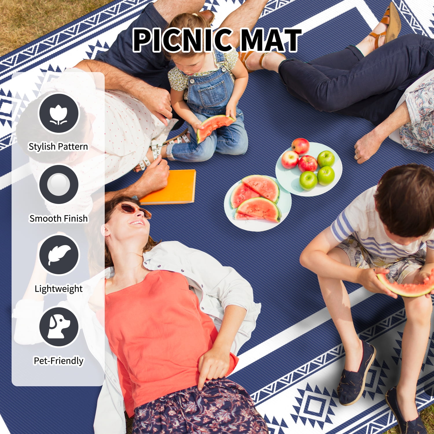 SIXHOME 5x8 Feet Waterproof Outdoor Rug - Reversible Blue & White Plastic Patio Mat, Non-Slip Durable Moroccan Geometric Design for Camping, RV, Balcony, Porch, Picnic