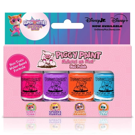 Piggy Paint SuperKitties 4 Non-toxic Nail Polish Set Kids-Ginny Sparks Buddy Bitsy