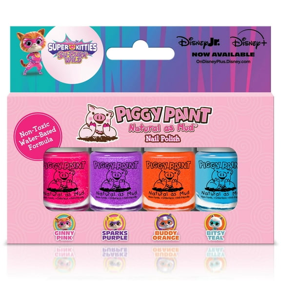 Piggy Paint SuperKitties 4 Non-toxic Nail Polish Set Kids-Ginny Sparks Buddy Bitsy