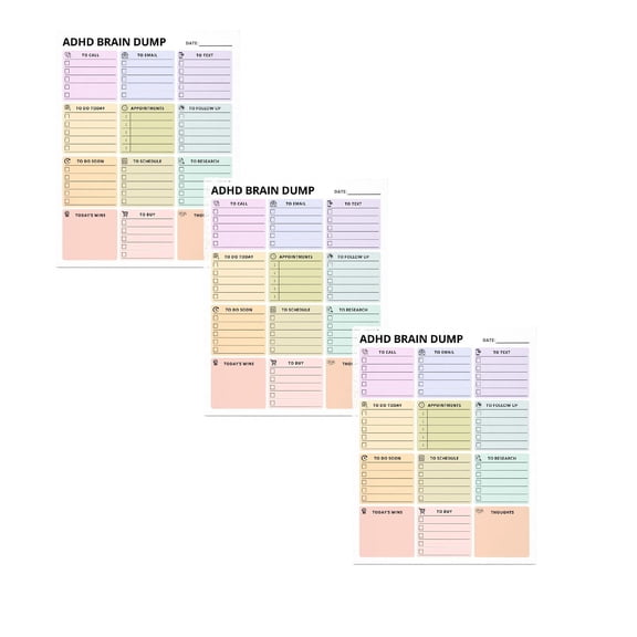 Adhd Brain Dump Planner Pad 3 Pack, Brain Dump Planner Notepad, 25 Tear-Off Sheets Each, Multi-Section Daily Organizer, To Do List & Priority Task Planner For Work, Home & Personal Management