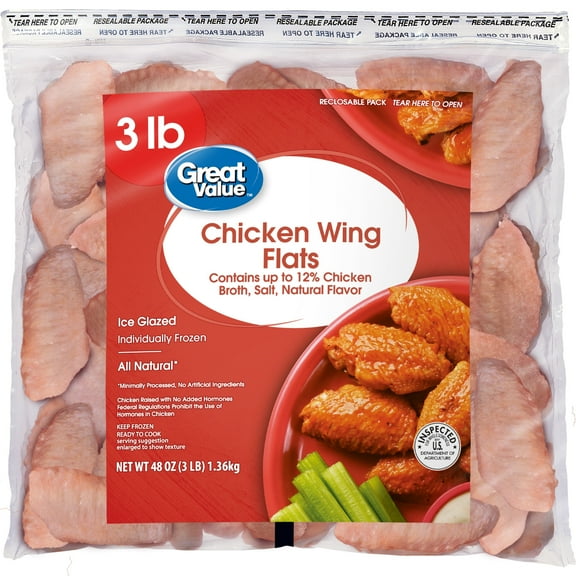 Great Value All Natural Chicken Wing Flats, 3 lb (Frozen)