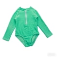 thumbnail image 3 of BOOMNY Toddler Baby Girls One Peice Swimsuits Long Sleeve Rash Guard for Kids Solid Color Lightweight Summer Vacation Beach Swimwear, 3 of 6