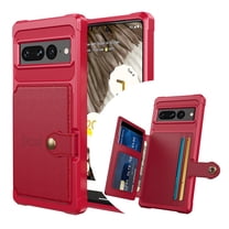 Dteck for Google Pixel 7 Pro Phone Case, Rugged Shockproof Silicone Bumper PU Leather Back Cover with Flip Card Holder Wallet Protective Case for Google Pixel 7 Pro, Red