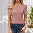 thumbnail image 5 of Besolor Going out Tops for Women Crewneck Petal Sleeve Eyelet Shirts Casual Solid Color Summer Tunic Blouse, 5 of 9