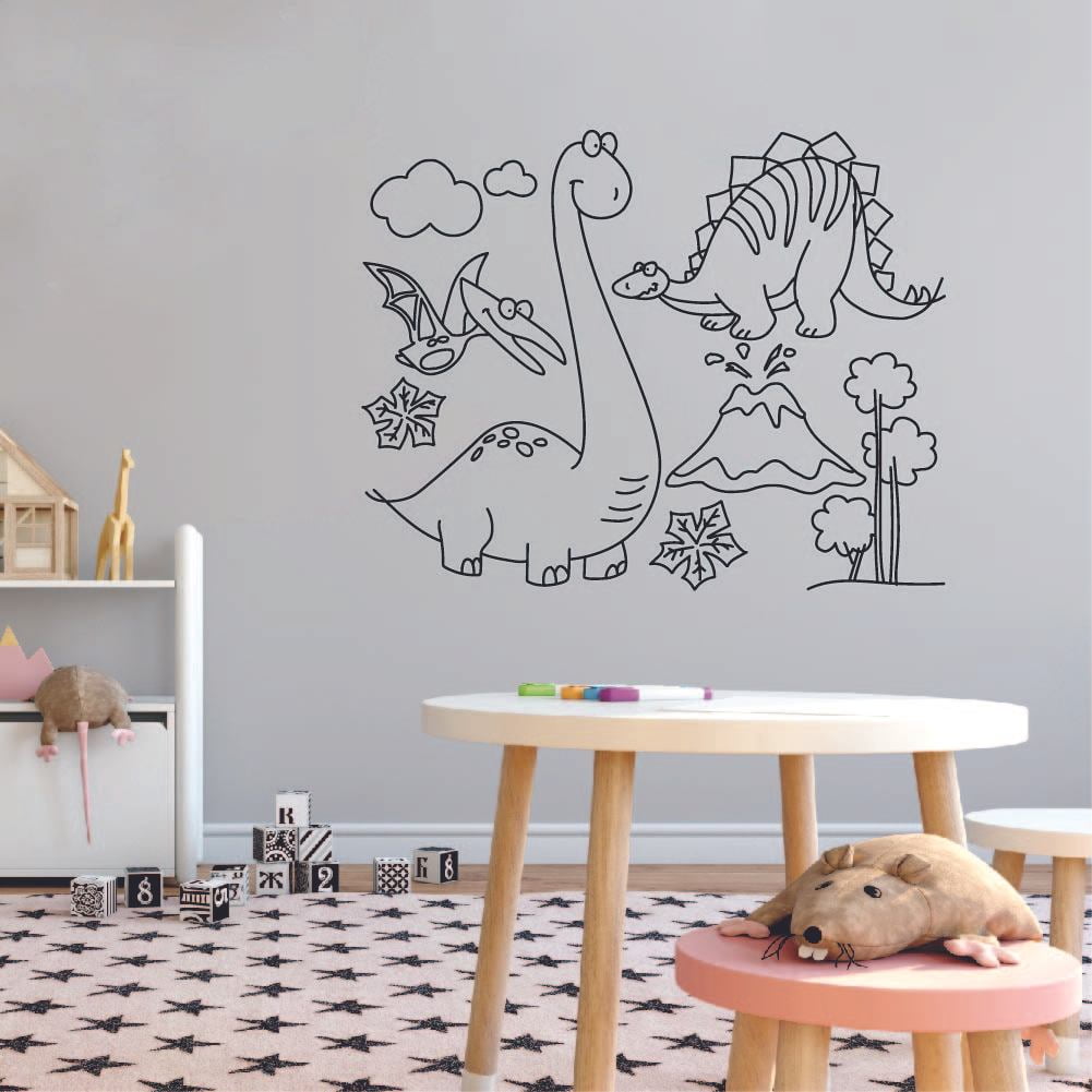Flying Dino Volcano Dinosaur Trex T-Rex Wall Sticker Art Decal for Girls Boys Kids Room Bedroom Nursery Kindergarten Garage House Fun Home Decor Stickers Wall Art Vinyl Decoration Size (35x40 inch)