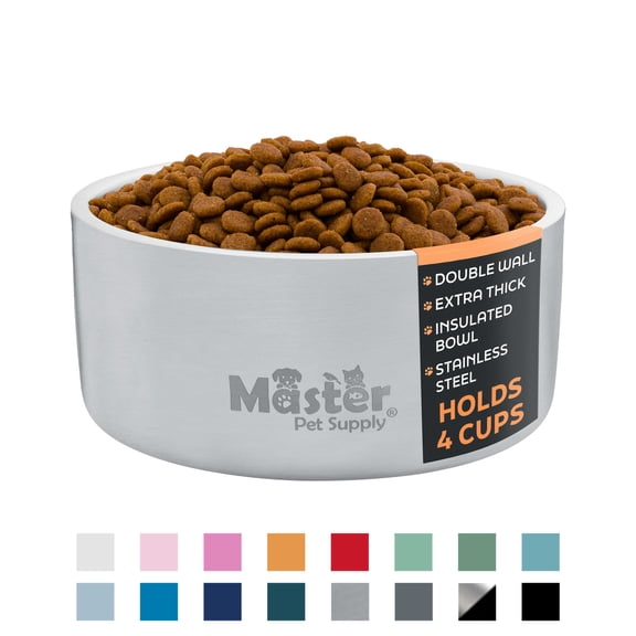 Master Pet Supply Stainless Steel Dog Bowls - 32 oz, Heavy Duty - Stainless Steel, Double Wall Extra-Thick Insulated, Non-Slip Pet Water Bowl for Dogs, Cats & Pets, Anti Rust Metal, Dish Washer Safe