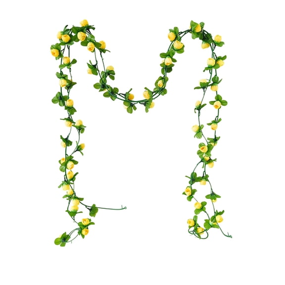 CuiLiyq 2 Pcs 7.55 Ft Flower Garland Artificial Rose Vines, Cute Fake Hanging Flower Vines Floral Garland Decorations for Valentines Day Wedding Party Wall Room Decor (Yellow)