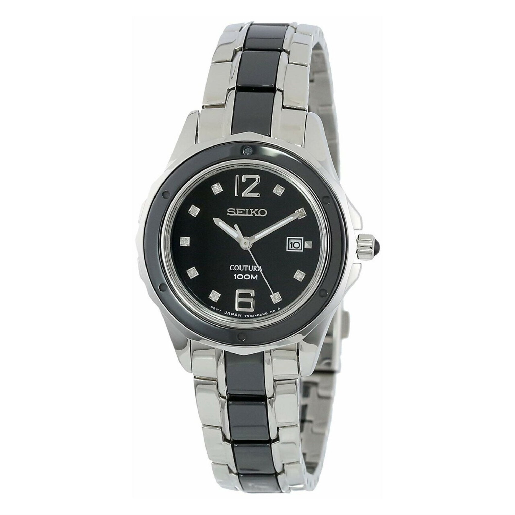 Seiko Women's SXDF01 Coutura Black Dial Black Ceramic and Steel Bracelet  Diamond Watch 