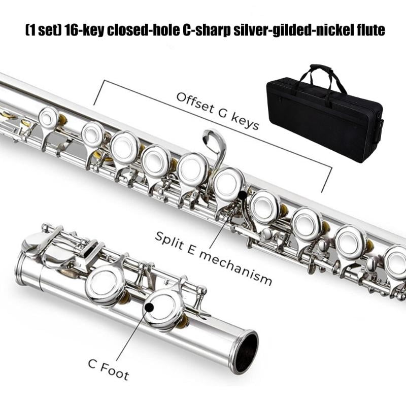 CEORPER Durability Silver Nickel Plated Brass Flute with 16 Keys Closed Hole C Key