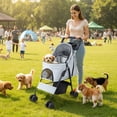 thumbnail image 4 of SHUO Y - Pet Stroller, Foldable 4 Wheels Cat And Dog Stroller with Mesh Windows, Cup Holder, Storage Basket, Pet Strolling Cart Holds up to 22lbs for Small Medium Dogs Cats, Grey, 4 of 8