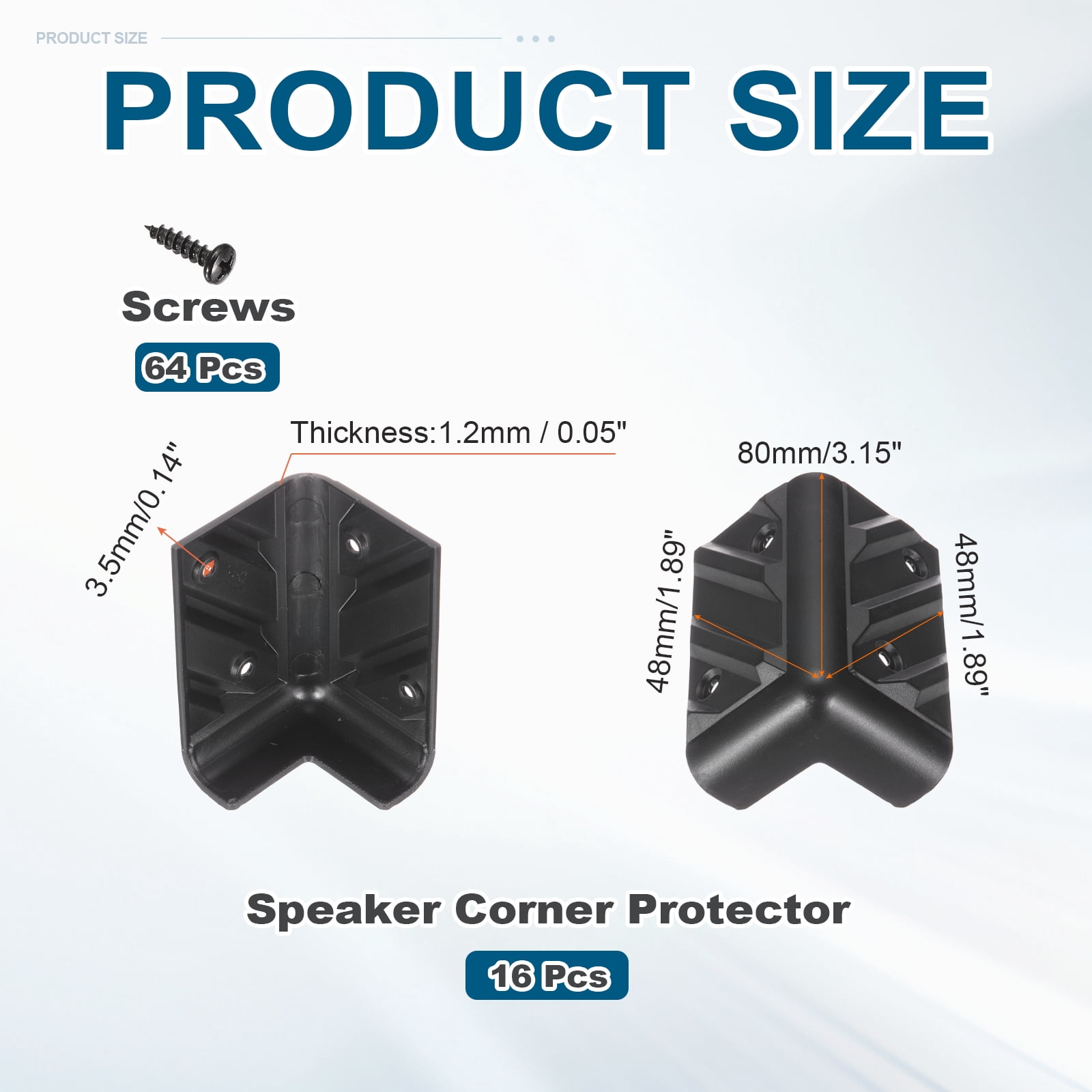 16 Pcs Speaker Cabinet Corners Protector 48x48x80mm Plastic Stackable Guard Wrap Angle Case Edge Box Protection with 64 Pcs Screw