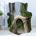 thumbnail image 4 of Willow Tree Soft Flannel Fleece Throw Blanket, Scenery Forest Park View with Arch Bridge over the River Calming Photo Image, Cozy Plush for Indoor and Outdoor Use, 50" x 70", Multicolor, by Ambesonne, 4 of 5