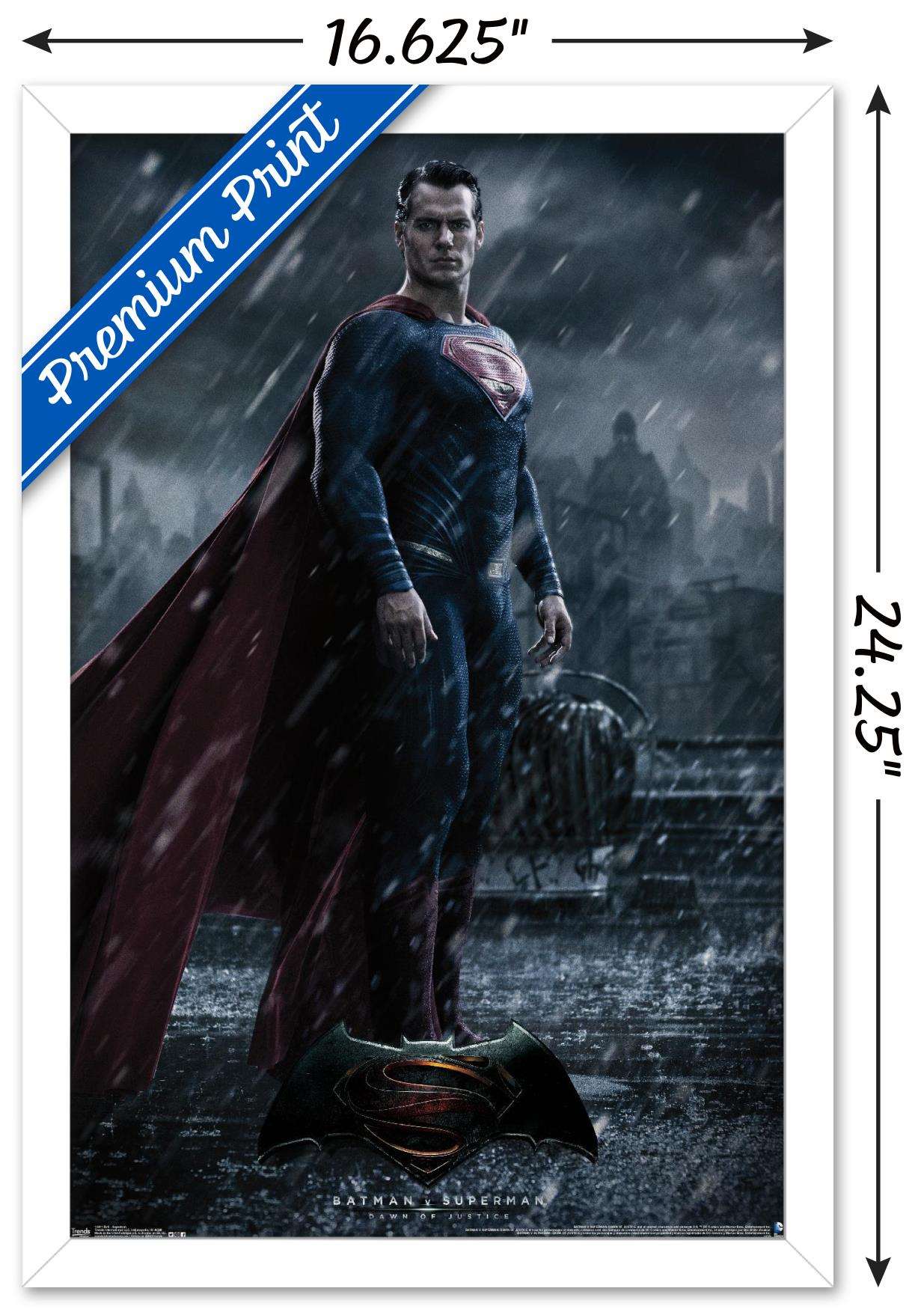 DC Comics Movie - Batman v Superman - Superman Wall Poster, 14.725" x 22.375", Framed