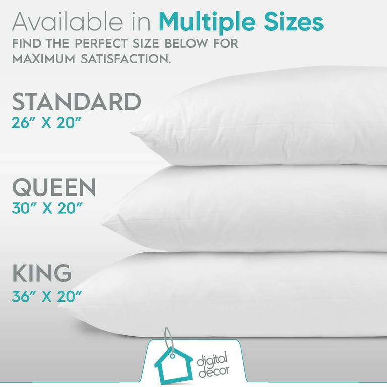 Noble Linens Cooling Luxury Gel Fiber Pillows with 100% Cotton Cover (Set of 2), Queen, White