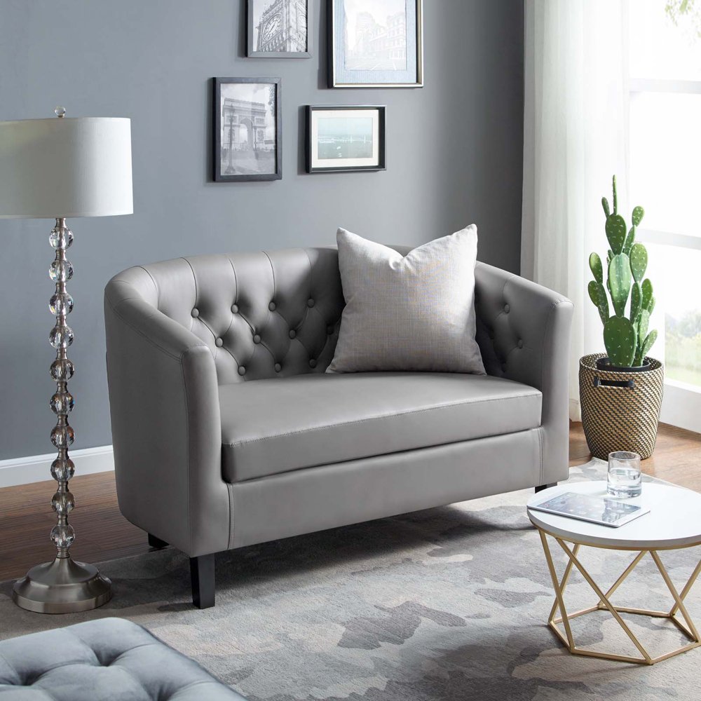 Prospect Upholstered Vinyl Loveseat in Gray