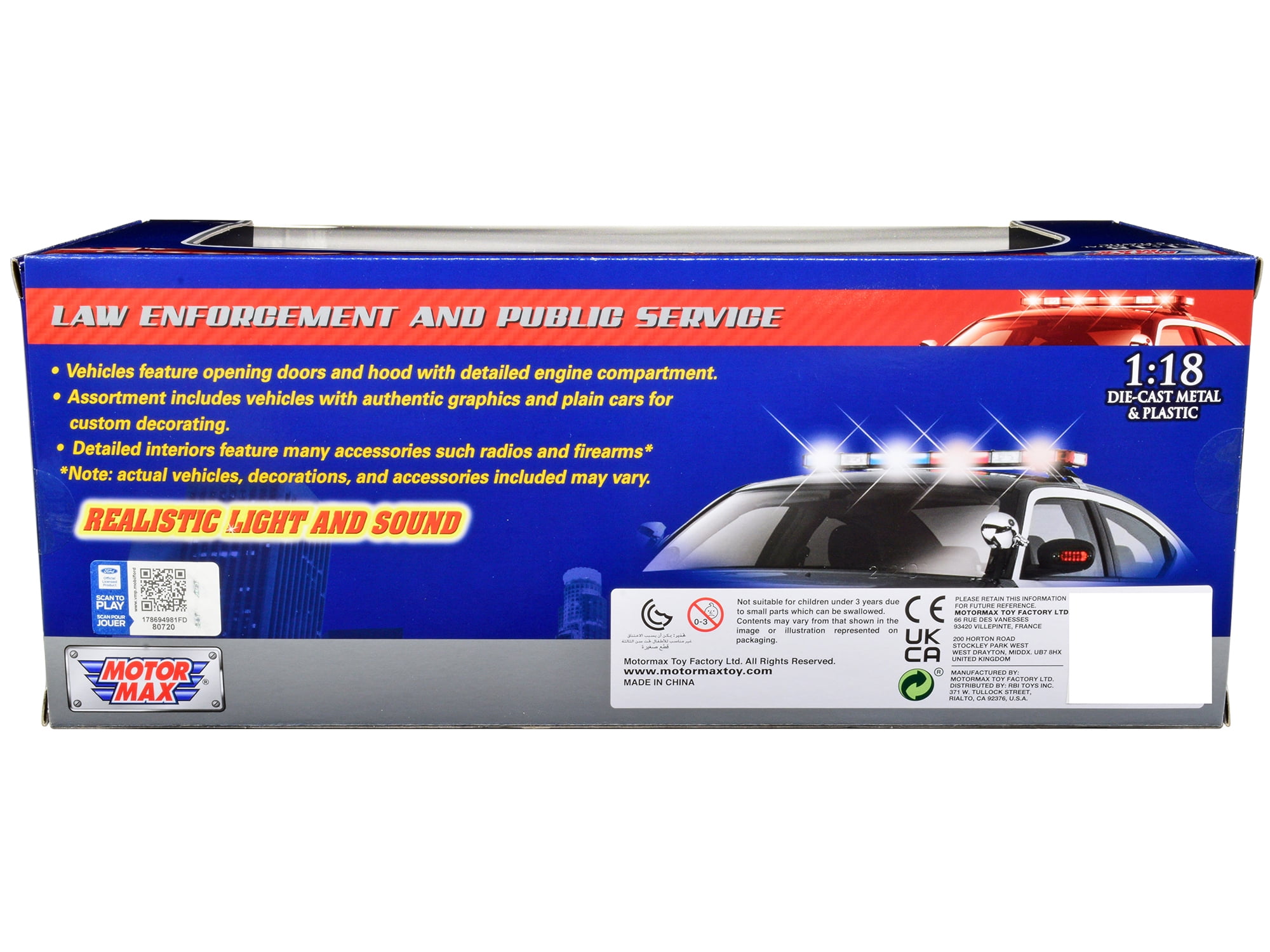 2015 Ford Police Interceptor Utility White w/Flashing Light Bar, Front,Rear Lights, 2 Sounds 1/18 Diecast Model Motormax