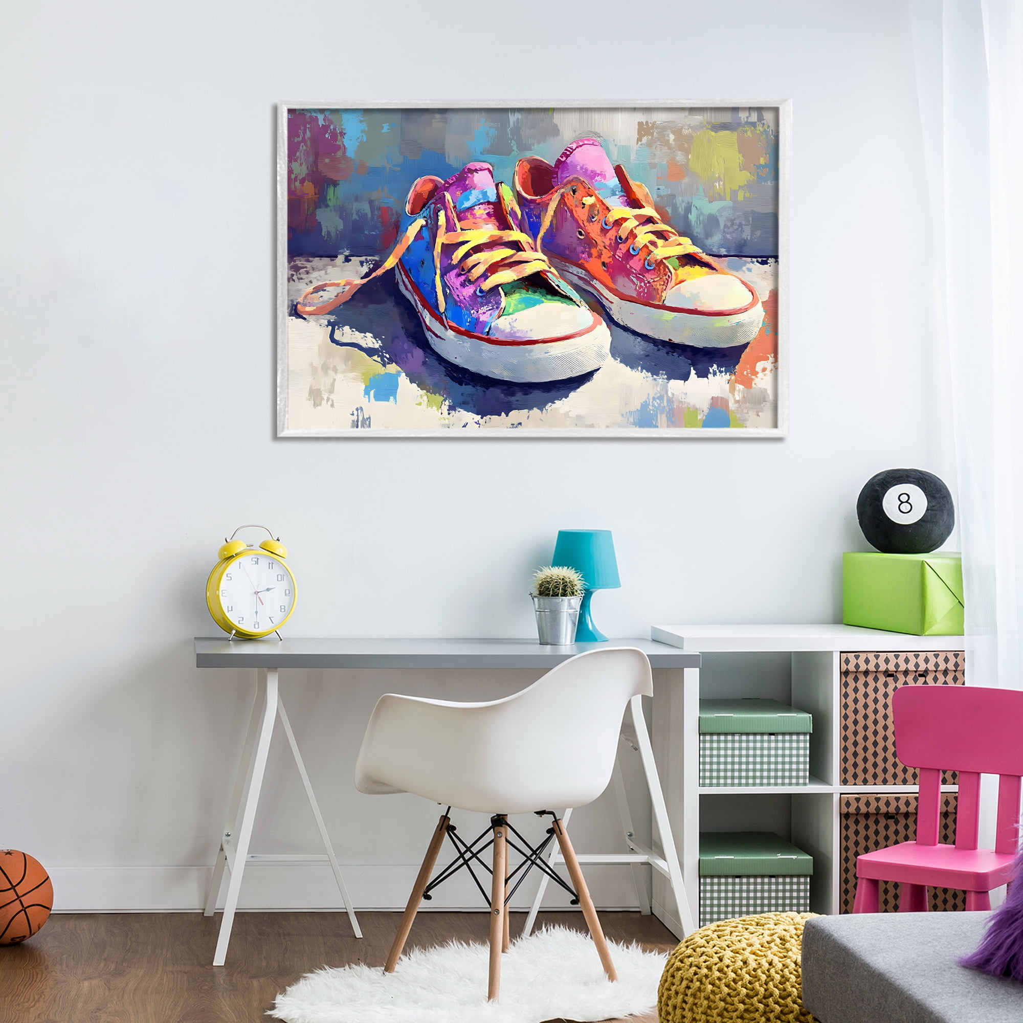 Stupell Industries Colorful Low Top Sneakers White Framed Giclee Art, design by Creative Studio