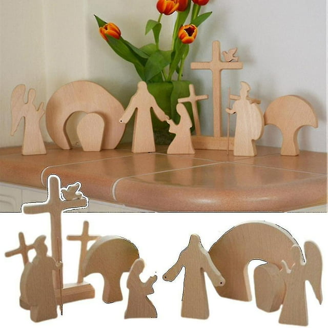 Decoraciones de Pascua QUANZHOUTIANDI adorno de madera escena de resurrección de Jesús