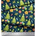 thumbnail image 3 of Soimoi Blue Cotton Jersey Fabric Gifts & Christmas Tree Printed Fabric 1 Yard 58 Inch Wide, 3 of 3