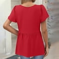 thumbnail image 2 of TQWQT Women Summer Tops Babydoll Short Sleeve Peplum Top V-Neck Tunic Top Puff Sleeve Casual Shirts Solid Color Tee Blouses Beach Vacation Clothes Red M, 2 of 5