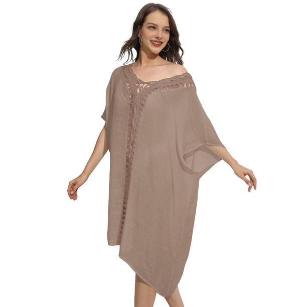 Vestido Holgado de Crochet para Mujer, Talla Grande, para Verano Marrón Talla Única