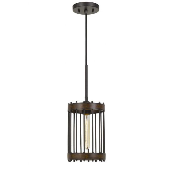 Cal Lighting Cantania 1-Light Metal & Wood Pendant Fixture in Dark Bronze/Brown