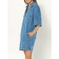 thumbnail image 4 of V Neck Mini Dress Womens Denim Shirt Dress Summer Collared Casual Jean Dresses with Pockets, 4 of 6
