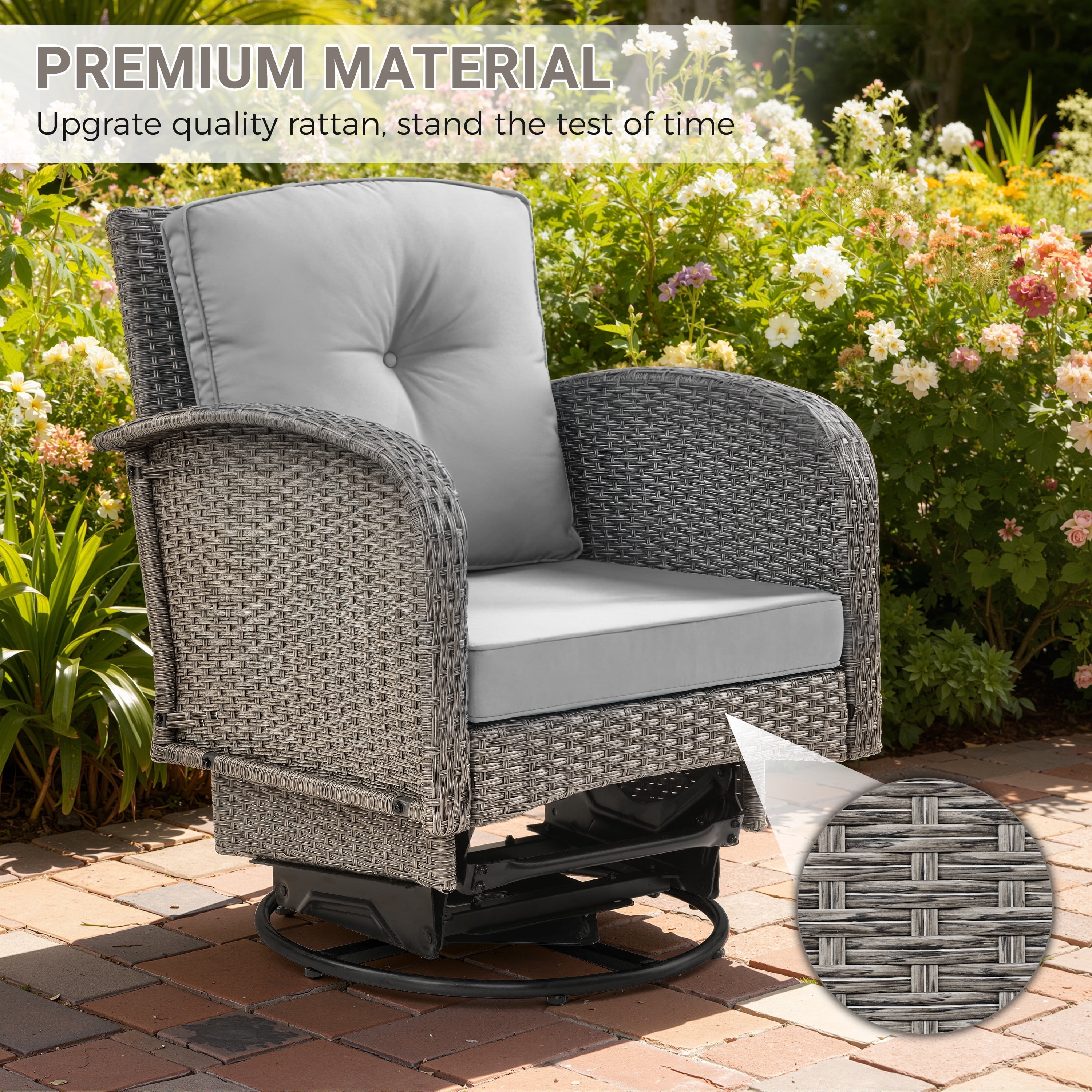3 Piece Outdoor Bistro Swivel Chairs Set, Patio Bistro Set w/ 360° Swivel Rocking Chairs & Table, All-Weather Conversation Set with Metal Frame for Patio Backyard Porches or Garden - Light Gray