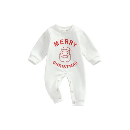 

jaweiwi Baby Girls Boys Christmas Jumpsuit Long Sleeve O Neck Letter Santa Claus Print Casual Romper Size 0 6 12 18 24 M