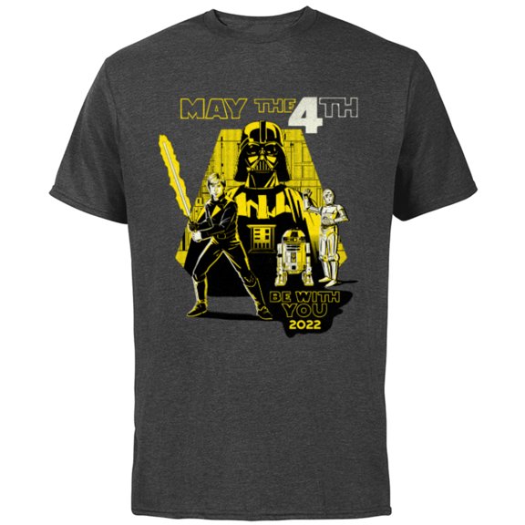 Star Wars Luke Darth Droids May the 4th Be With You 2022 - Short Sleeve Cotton T-Shirt for Adults - Customized-Charcoal