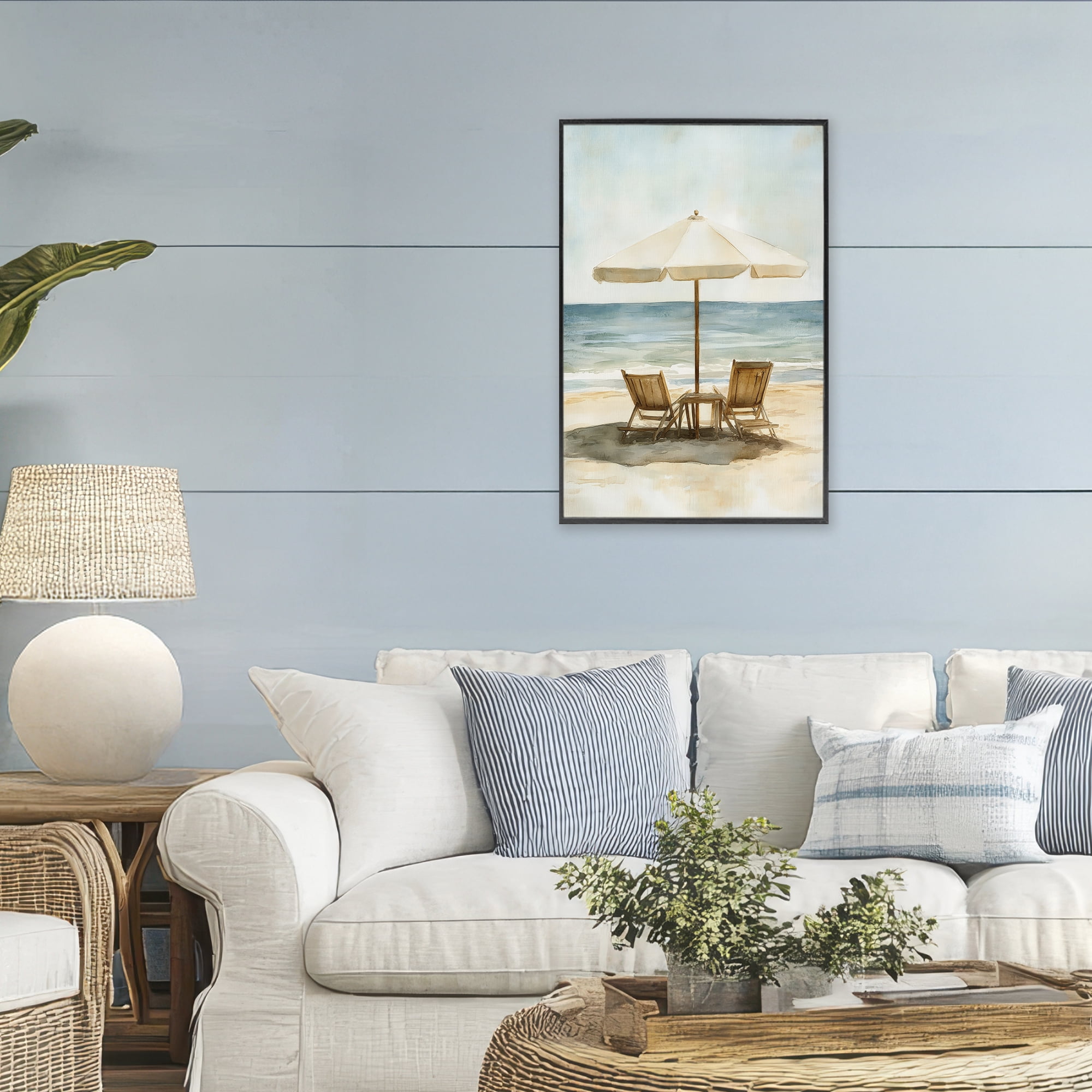 Stupell Industries Watercolor Paradise Seaside Retreat Black Framed Giclee Art, design by Petal Prints Design