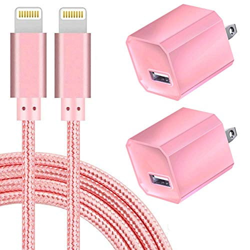 Chargers 5v Usb Wall Charger Power Adapter 1a Cube For Plug Outlet W 10ft Nylon Braided Charging Pad Cable Cord Compatible With Iphone X Case 8 8 Plus 7 7 Plus 6 6s Plus 5s 5 Pink Walmart Com