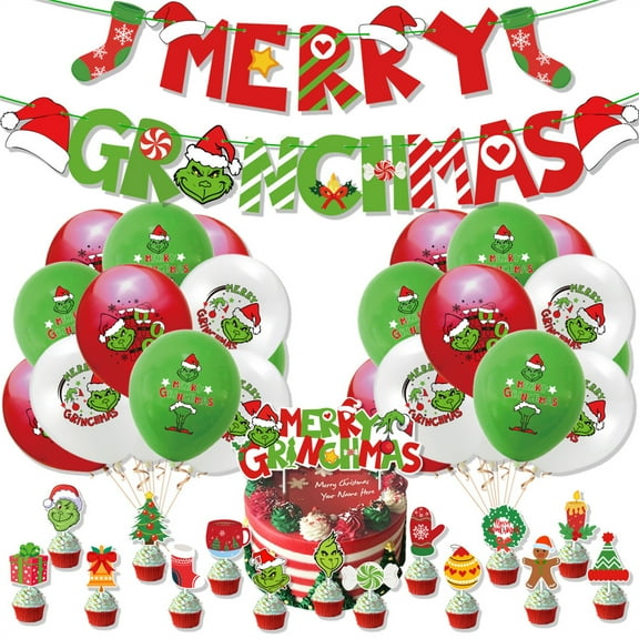 Merry Christmas Birthday Decorations Christmas Birthday Party Decorations with Banner Hanging Swirls Balloons for Party Decor