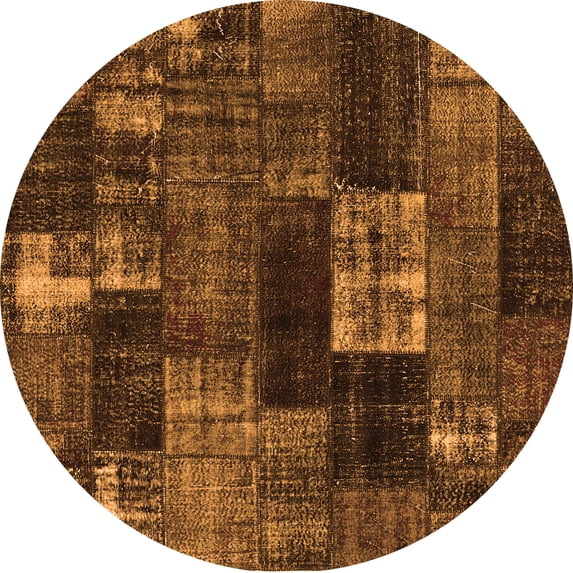 Ahgly Company Indoor Round Patchwork Orange Transitional Area Rugs, 3' Round