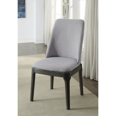 Linen Upholstered Wooden Side Chair with Curved Backrest and Block Legs, Set of 2, Gray