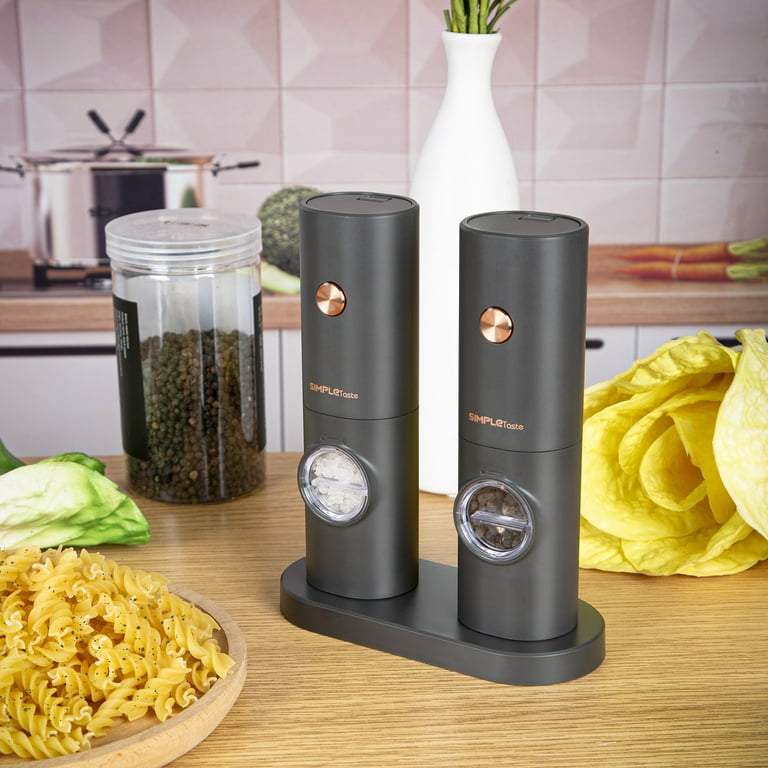 Simpletaste Electric Salt and Pepper Grinder Set, Battery Powered with LED Light, Adjustable Coarseness, Automatic Grinding for Kitchen, ABS Material
