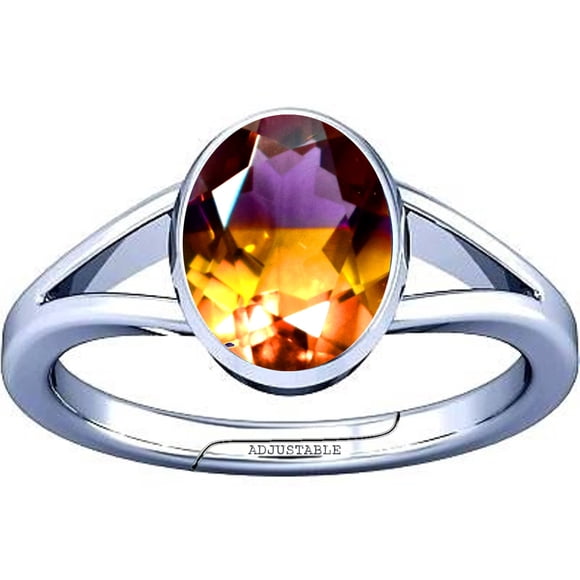 Divya Shakti Bague Ajustable en Argent Amétrine 10.25-10.50 Carats pour Hommes et Femmes